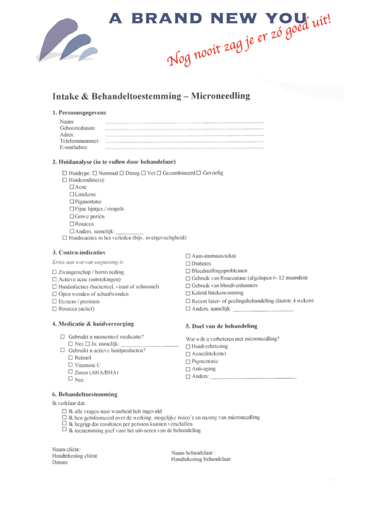 Intake / consent microneedling